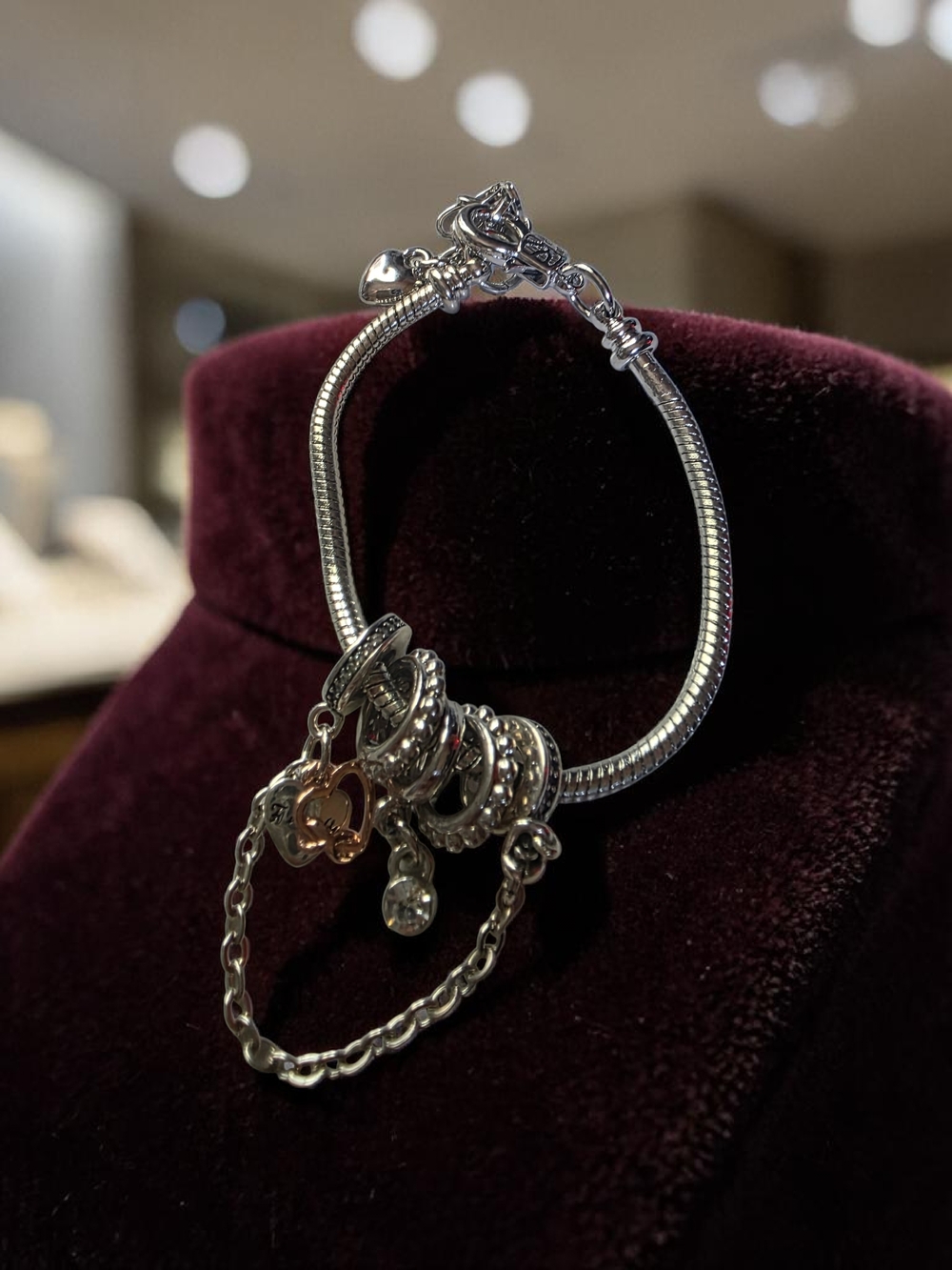 925 Silver Crystal Heart Charm Bracelet